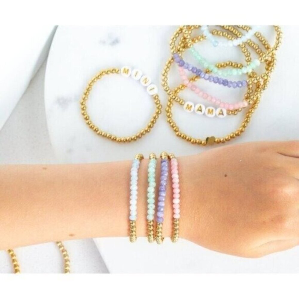 Purple Gemstone Stretch Bracelet Waterproof Gold Gemstone Stretch Bracelet Stack